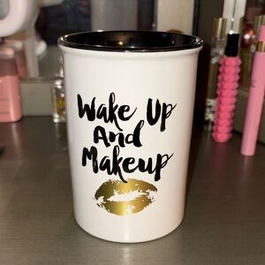 Wake Up And Makeup White and Gold Holder